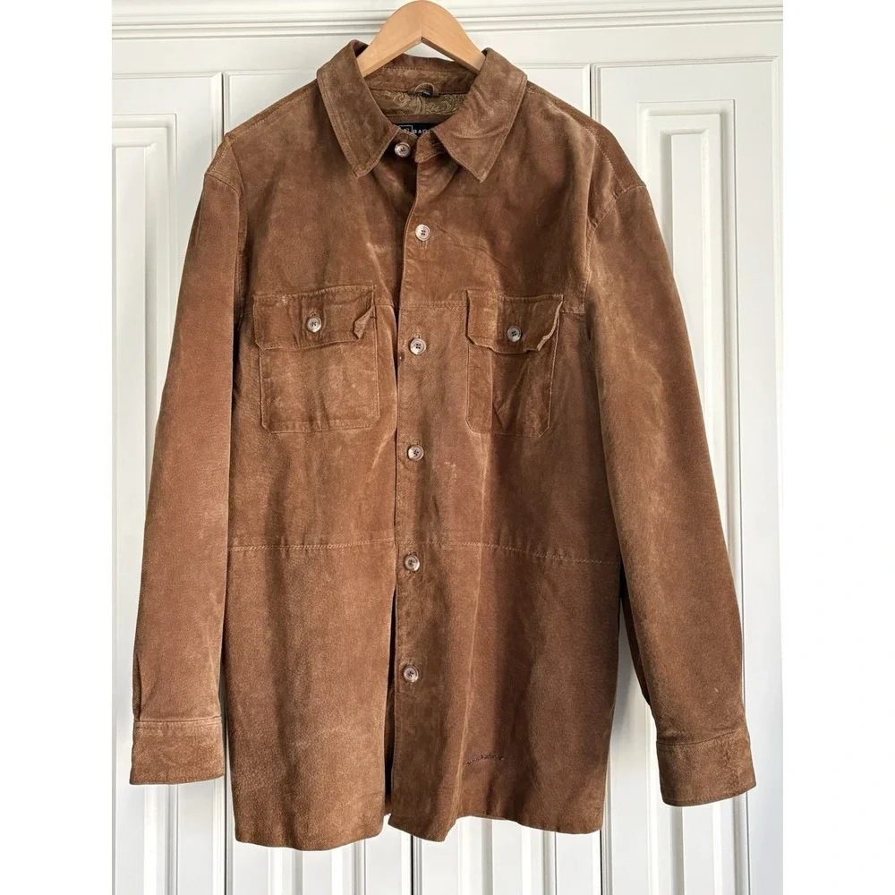 Vintage Bachrach 100 % Genuine Leather Suede Shirt Jacket Button Up Size Large - Picture 1 of 10